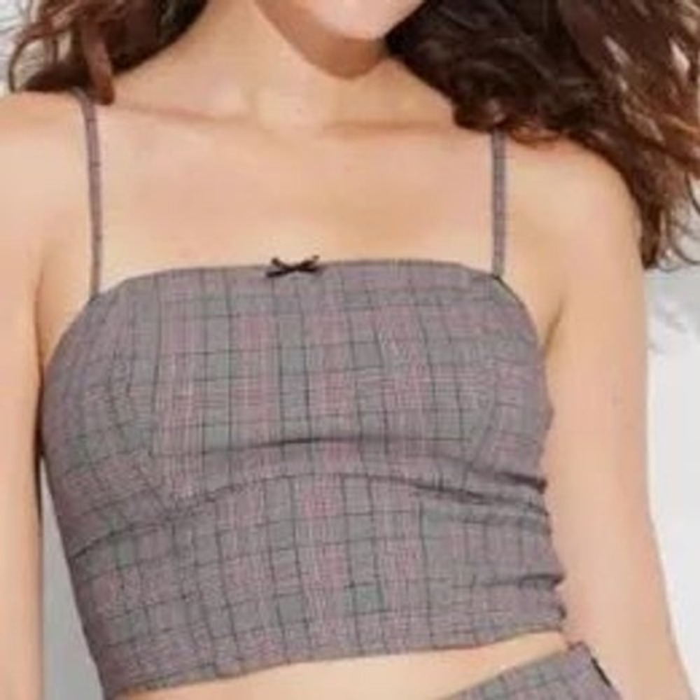 Wild Fable Women Plaid Cami Top Grey Red Glen Check Smocked Back Size M NWT